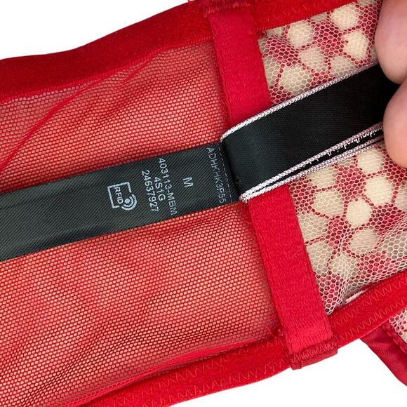 Victoria Secret Luxe Starburst Long Line Triangle Bra Red Sexy Strappy Satin M - Picture 16 of 16